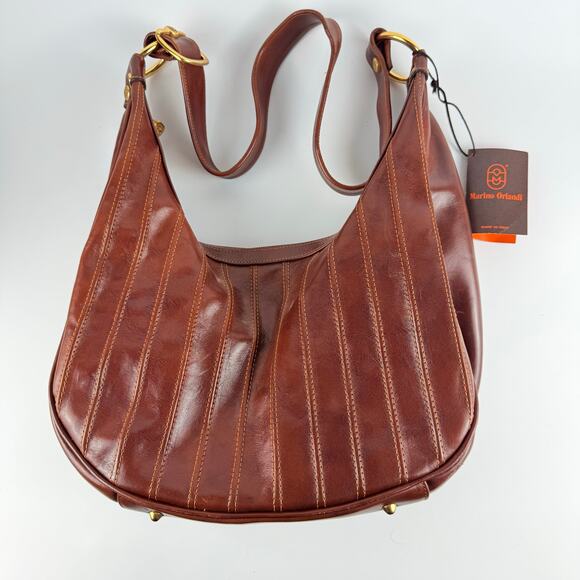 Marino Orlandi Genuine Leather Shoulder Tote Bag Reddish Brown Made in Italy NWT - Picture 1 of 10